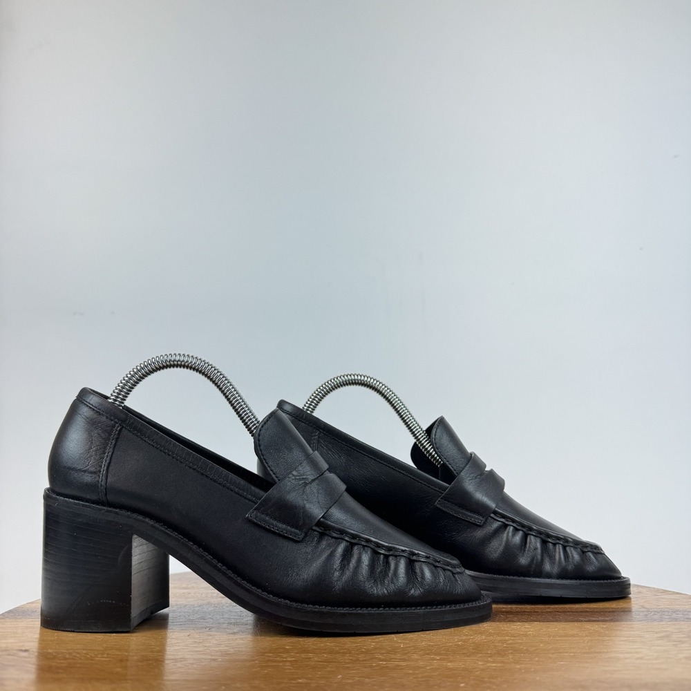 New Womens Aquatalia Josette Black Leather Penny Loafer‎ Pumps Size 8 M NWOB